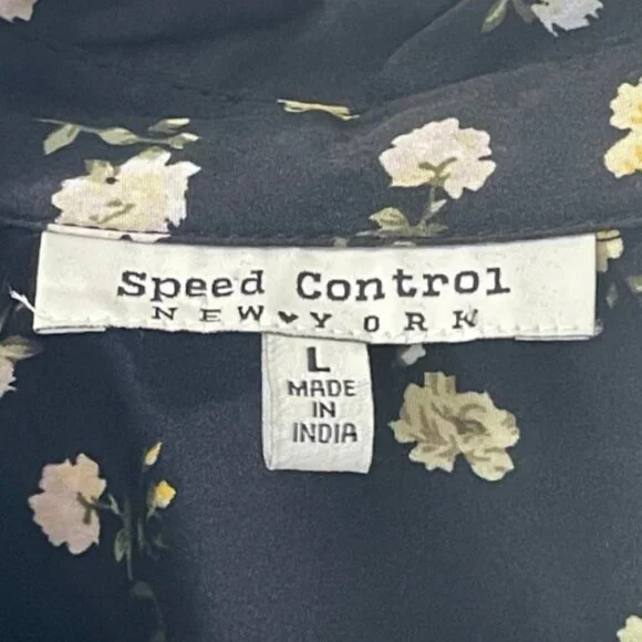 SPEED CONTROL | Women's Black & Yellow Lightweight Floral Shirt Dress | Size L - Picture 9 of 13